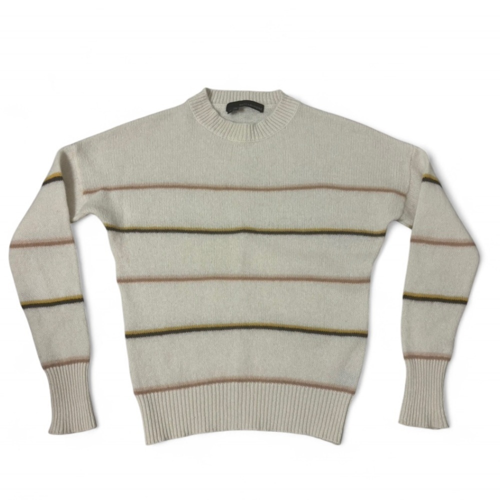 360 Cashmere Women's Sweater - Cream with Tan and Gold Stripes